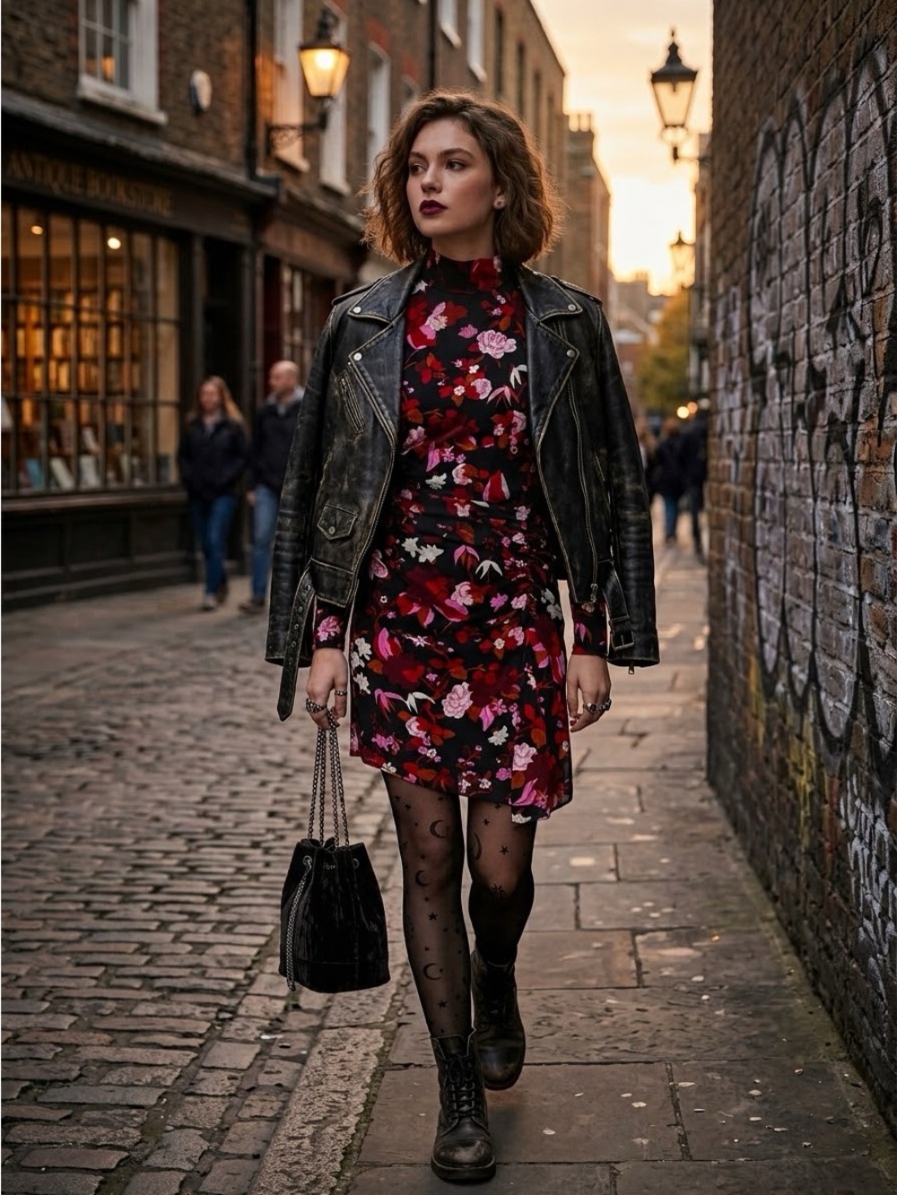 ALC Black Floral Silk Stretch Mock Neck Long Sleeve Mini Dress - US 2 / XS NWT
